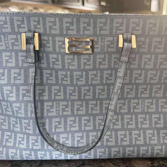 Fendi Handbags - Fendi Baby Blue Zuchinno Coated Canvas Small Tote